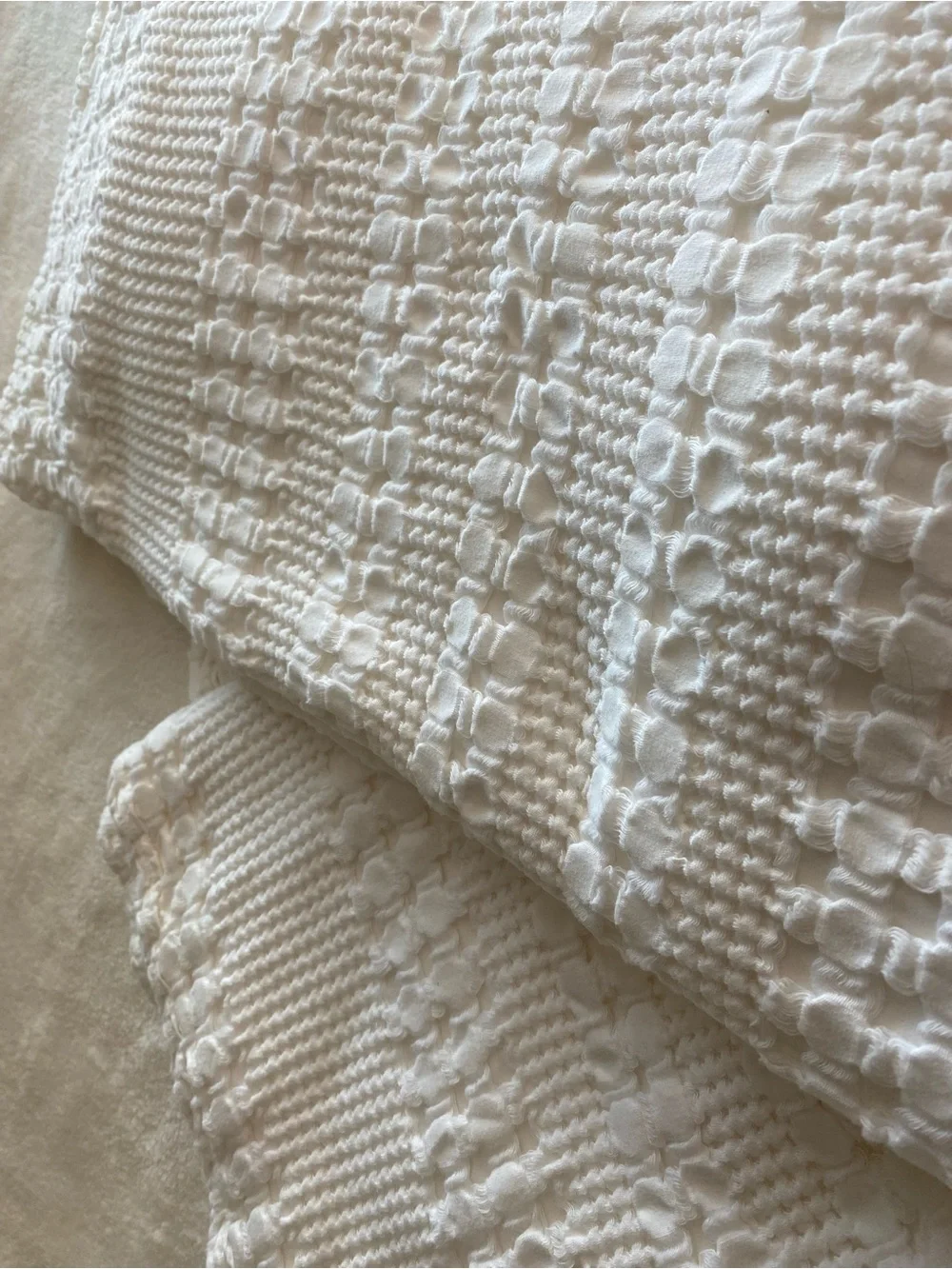 Soft Ivory 100% Cotton Waffle Knit Throw